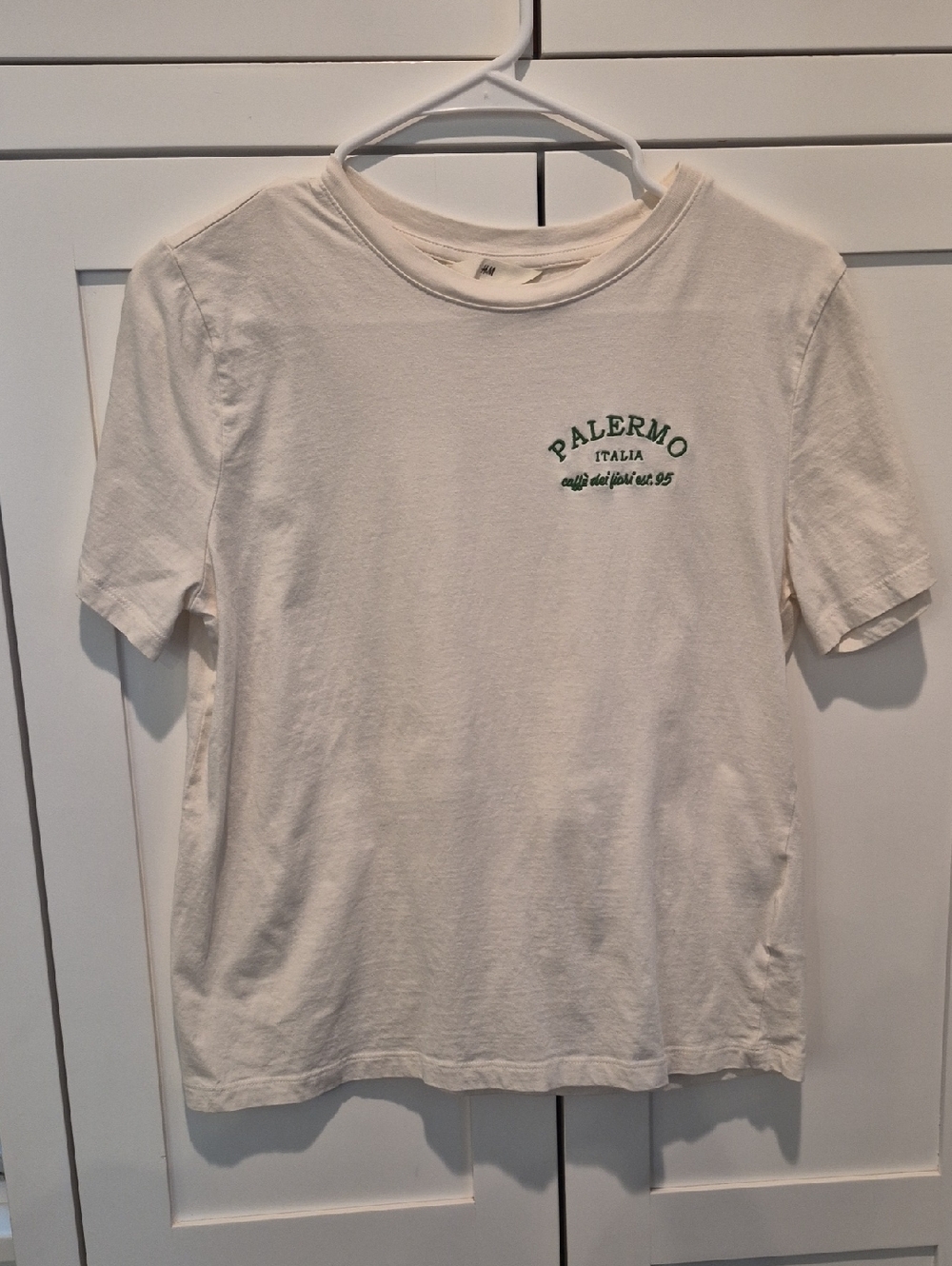 WOMENS H & M CREAM T SHIRT EMBROIDERED PALERMO ITALIA SIZE S